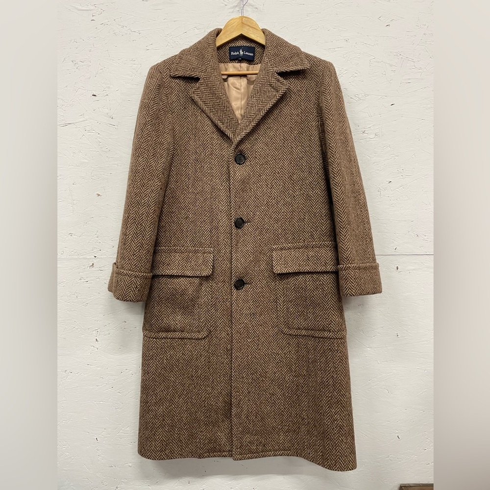 Vintage Ralph Lauren Herringbone Tweed 100% Wool Overcoat, Size 6